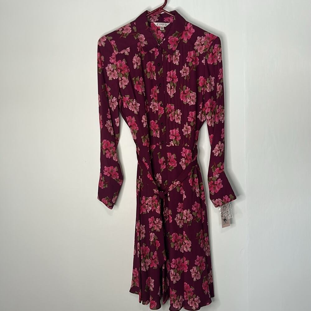 NANETTE LEPORE Women's Burgundy Floral Print Button Down Shirt Dress NWT Size 4 - Picture 3 of 9